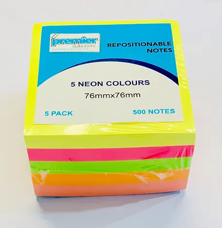 Premier Sticky Notes Pad 76x76mm Assorted Colours 500 sheets in total per pack