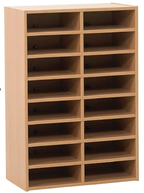 Pigeon Hole Storage Unit  16 Compartments  880H x 600W x 320D mm  Beech Finish  Office Classroom and Home Organiser