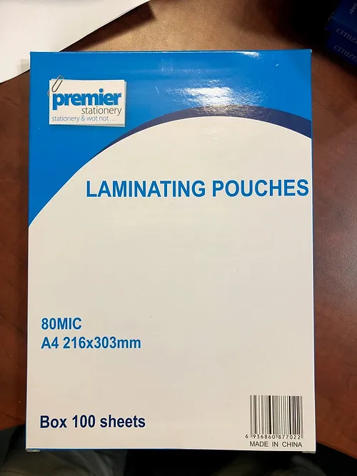 Premier Laminating Pouches A4 80 Micron  100 Sheets  216303 mm  Gloss Finish  Box of 100
