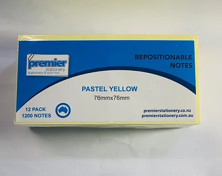 Repositionable Sticky Notes Pastel Yellow 76mm x 76mm  Pack 12 Individually Wrapped Pads