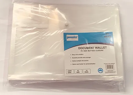 Document Wallet FC Size with Gusset Button Closure   Buy in Multiples of 12 