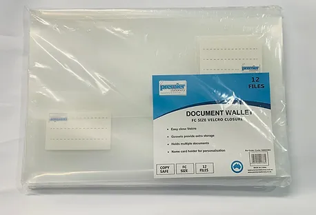 Document Wallet FC Size With Gusset Hook  Loop Closure  Buy in Multiples of 12 