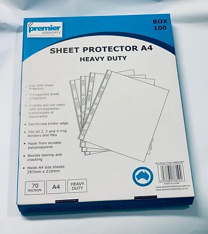 Premier Sheet Protector A4  Crystal Clear Heavy Duty 70 Micron Thickness Buy in Multiples of 12