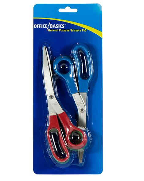 Office Basics General Purpose Scissors Pack of 3  200mm Assorted Colours