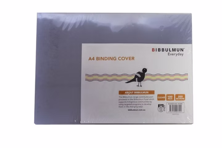 BIBBULMUN A4 Binding Covers  Clear 200 Micron Pack of 100