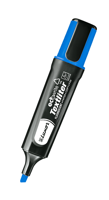 Luxor Highlighter Blue  made using 73 postconsumer recycled materials  Buy in Multiples of 12  Buy in Multiples of 12 