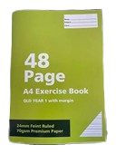 A4 70gsm Exercise Book 48 Pages  24mm Ruled with Margin  QLD Year 1 School Notebook Buy in Multiples of 12