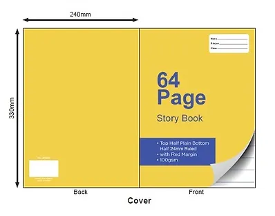 330x240mm Story Book 64 Pages  24mm Ruled with Red Margin  100gsm Premium Paper Buy in Multiples of 12