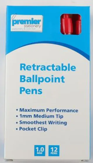 Premier Retractable Ballpoint Pen Red 10 mm Pack 12 pens Great Value Super Quality  Buy in Multiples of 12 