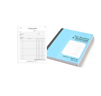 PREMIER 626 INVOICE AND STATEMENT BOOK CARBON DUPLICATE 100 LEAF 250 X 200MM  Buy in Multiples of 12 
