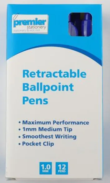 Premier Retractable Ballpoint Pen Blue  10 mm Medium Tip  Pack of 12 Buy in Multiples of 12