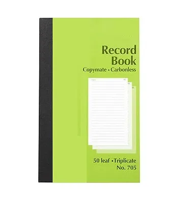 PREMIER 705 RECORD BOOK CARBONLESS TRIPLICATE 50 LEAF 200 X 125MM  Buy in Multiples of 12 