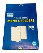 Premier Foolscap Manila Folders Buff  100 per Pack  Heavy Duty 180 GSM durable Manilla Board Folders  for Office  School  Home