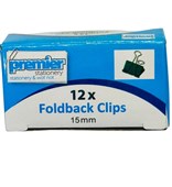 Premier Foldback Clips 15MM  Box 12 Buy in Multiples of 12