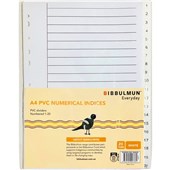 Bibbulmun A4 PVC Numbered Index Dividers  120 Tabs  White