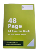 A4 70gsm Exercise Book 48 Pages  12mm Ruled with Margin  QLD Year 3  4 School Notebook Buy in Multiples of 12