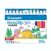 Luxor Broad Tip Washable Marker Set  12 Vibrant Colors  Ideal for Kids School  Art Projects